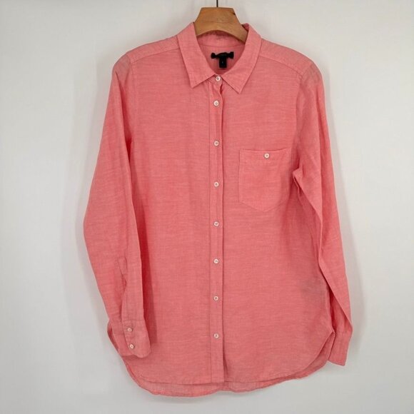 J. Crew Womens Coral Button-Up Shirt top tunic  Size 8 Linen Blend long sleeve - Picture 5 of 12